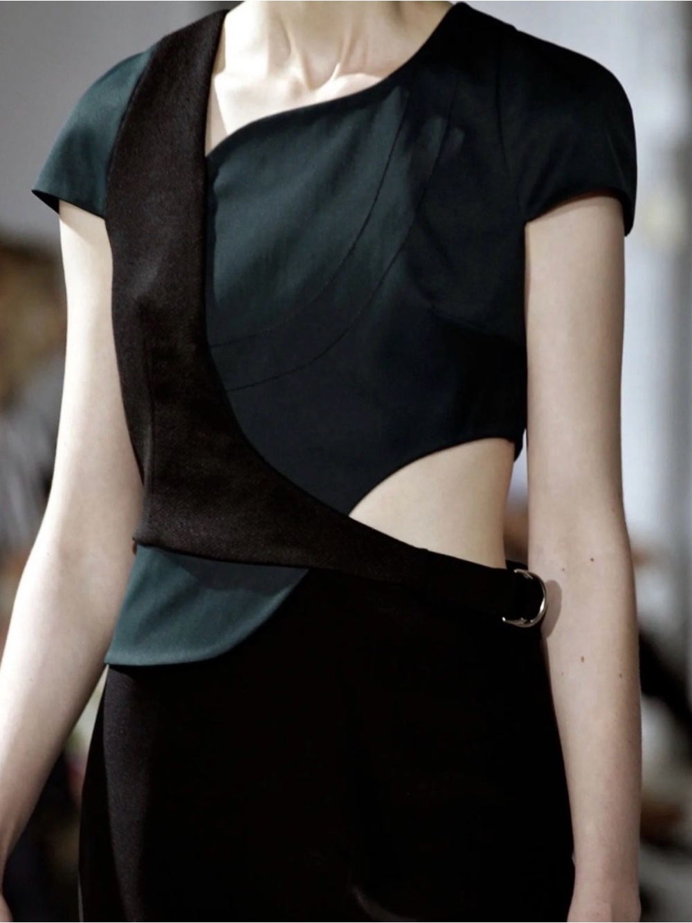 3.1 Phillip Lim Dark Green and Black Asymmetrical Cutout Dress